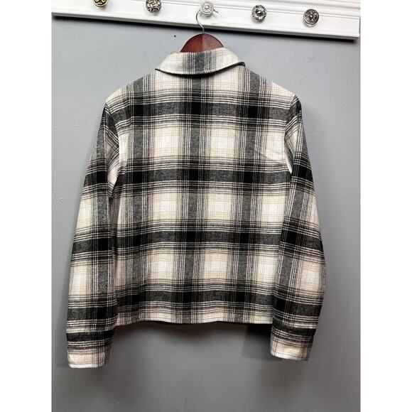 BB‎ Dakota By Steve Madden Shacket Womens Medium Plaid Buttons Boxy Anthracite - Picture 2 of 8